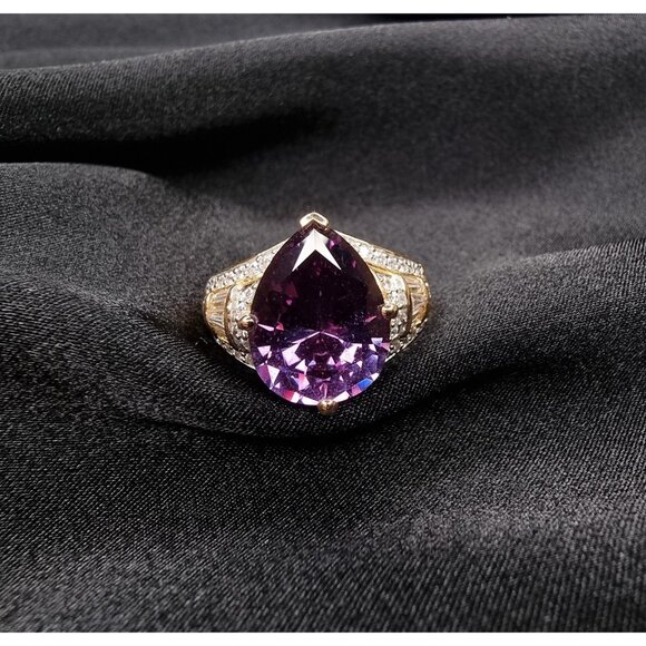 Vintage Violet Sapphire 925 Sterling Silver Pear-Cut Ring - Picture 2 of 5